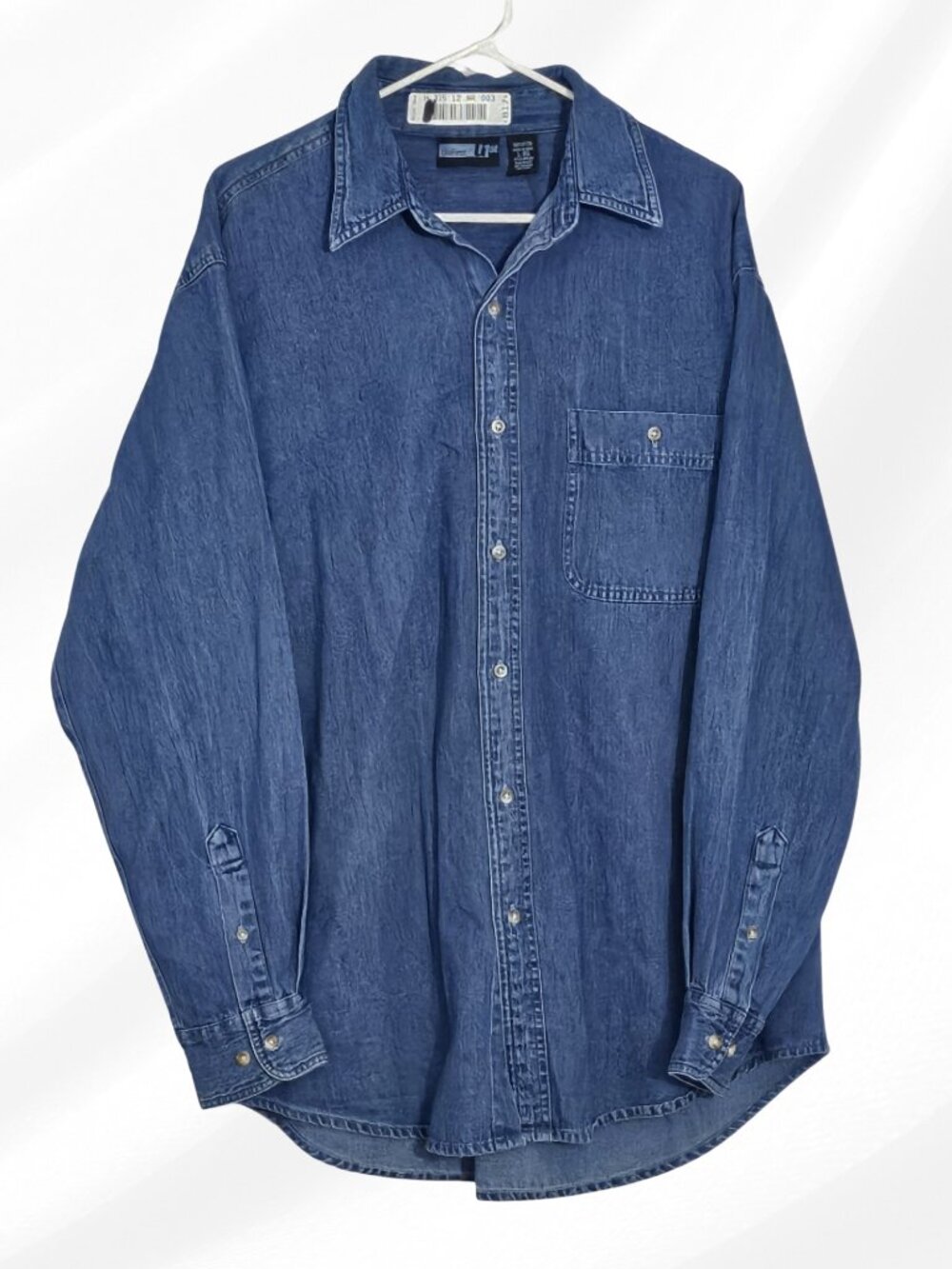 UniFirst Blue Denim Long Sleeve Button Front Work Shirt Mens Size L